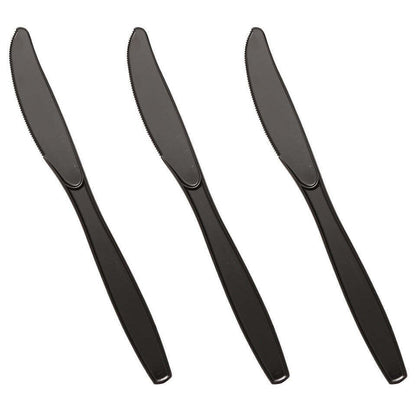 Tithe Heavy Duty Plastic Spoons Knives Forks Black Reusable Mix Cutlery Set