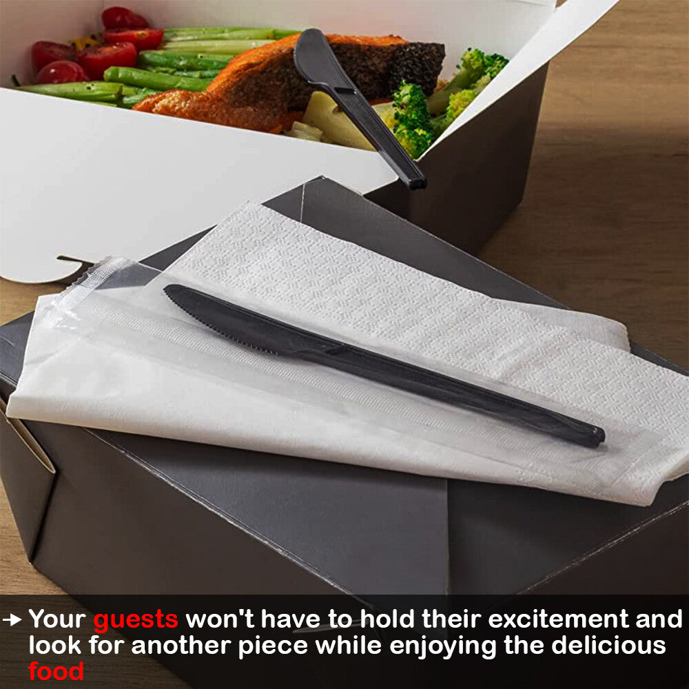 Tithe Heavy Duty Plastic Spoons Knives Forks Black Reusable Mix Cutlery Set