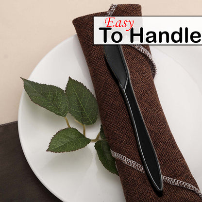 Tithe Heavy Duty Plastic Spoons Knives Forks Black Reusable Mix Cutlery Set