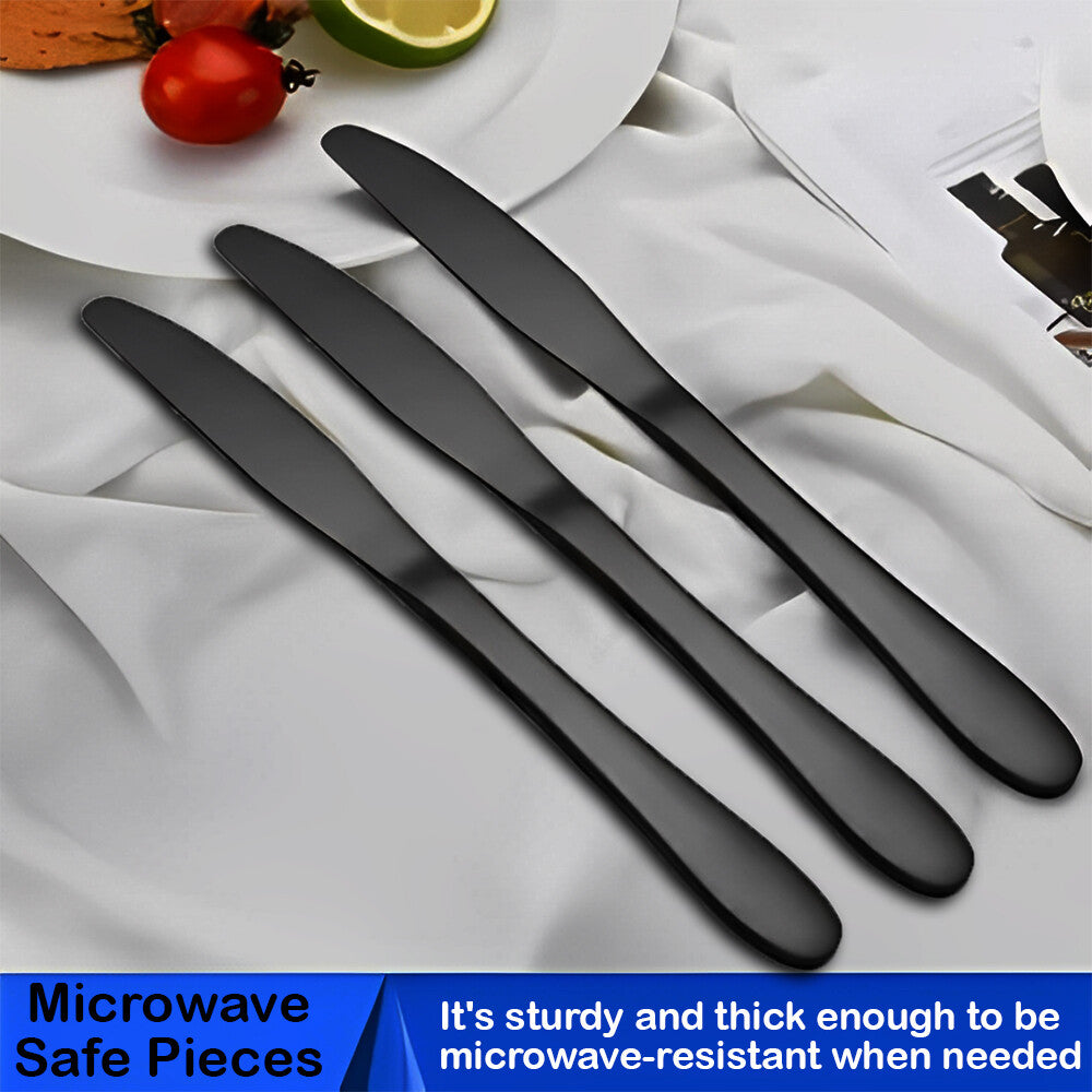 Tithe Heavy Duty Plastic Spoons Knives Forks Black Reusable Mix Cutlery Set