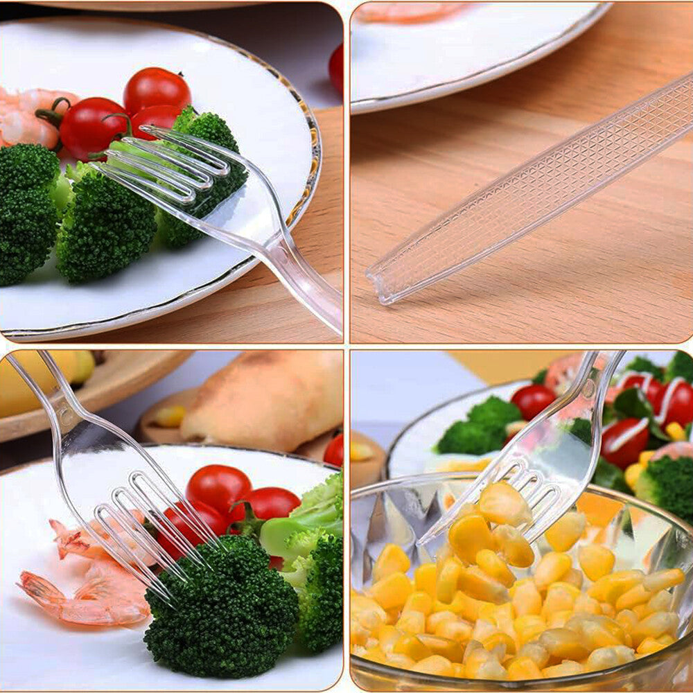 Tithe Heavy Duty Plastic Spoons Knives Forks Clear Reusable Mix Cutlery Set
