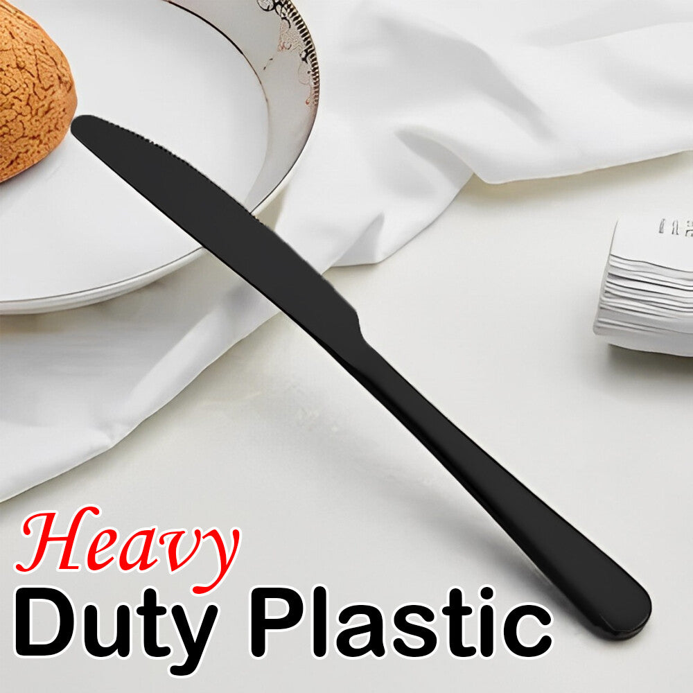 Tithe Heavy Duty Plastic Spoons Knives Forks Black Reusable Mix Cutlery Set