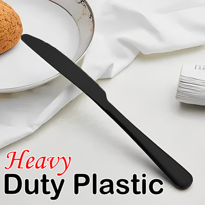 Tithe Heavy Duty Plastic Spoons Knives Forks Black Reusable Mix Cutlery Set