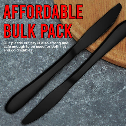 Tithe Heavy Duty Plastic Spoons Knives Forks Black Reusable Mix Cutlery Set
