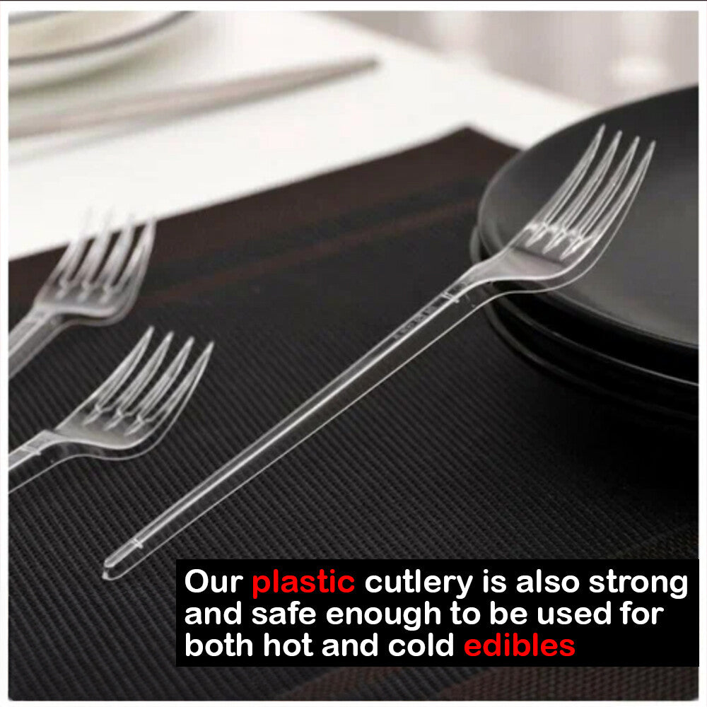 Tithe Heavy Duty Plastic Spoons Knives Forks Clear Reusable Mix Cutlery Set