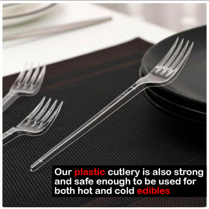 Tithe Heavy Duty Plastic Spoons Knives Forks Clear Reusable Mix Cutlery Set