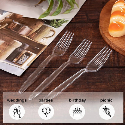 Tithe Heavy Duty Plastic Spoons Knives Forks Clear Reusable Mix Cutlery Set