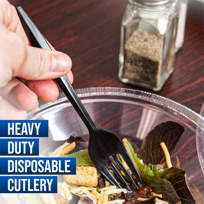 Tithe Heavy Duty Plastic Spoons Knives Forks Black Reusable Mix Cutlery Set