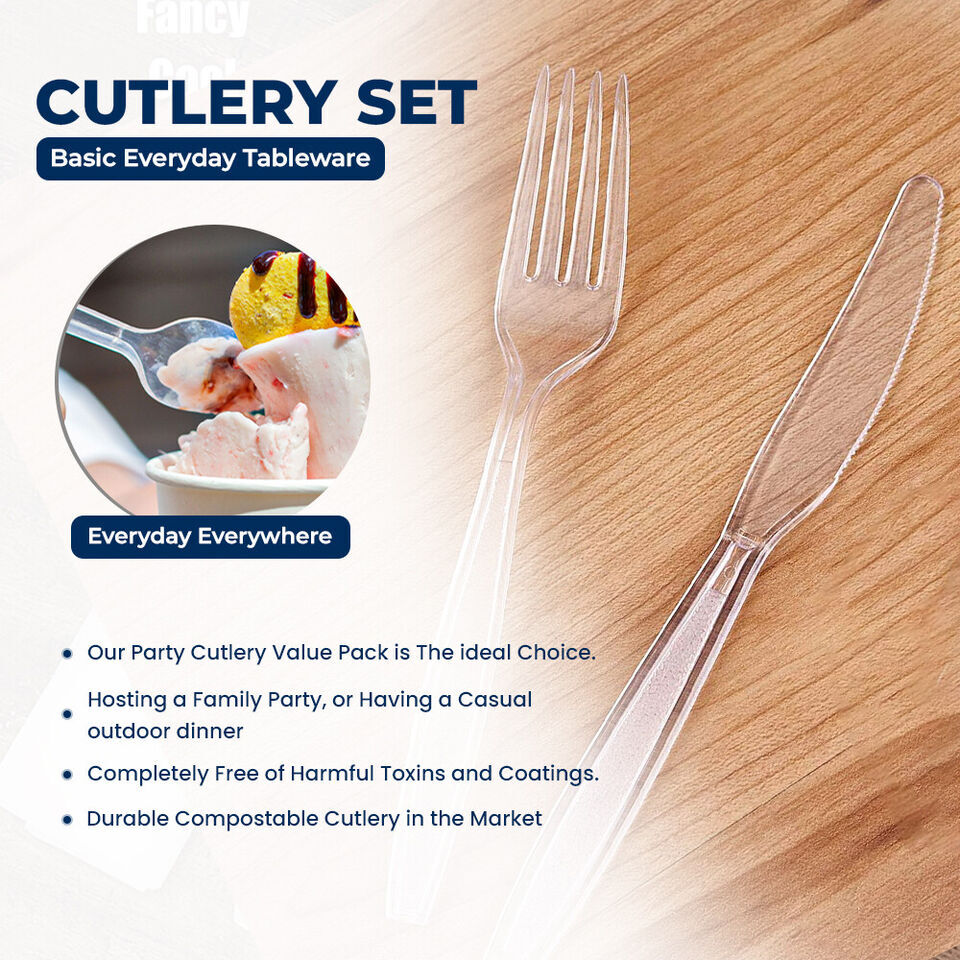 Tithe Heavy Duty Plastic Spoons Knives Forks Clear Reusable Mix Cutlery Set