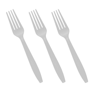 Tithe Heavy Duty Plastic Spoons Knives Forks White Reusable Mix Cutlery Set