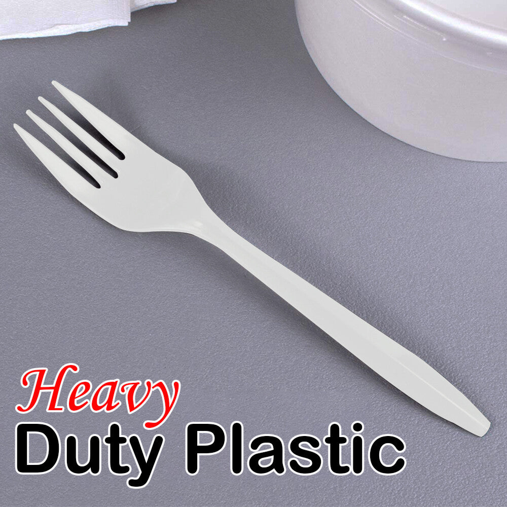 Tithe Heavy Duty Plastic Spoons Knives Forks White Reusable Mix Cutlery Set