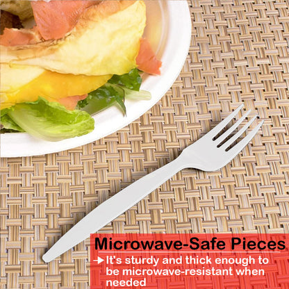 Tithe Heavy Duty Plastic Spoons Knives Forks White Reusable Mix Cutlery Set