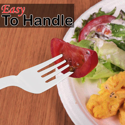 Tithe Heavy Duty Plastic Spoons Knives Forks White Reusable Mix Cutlery Set