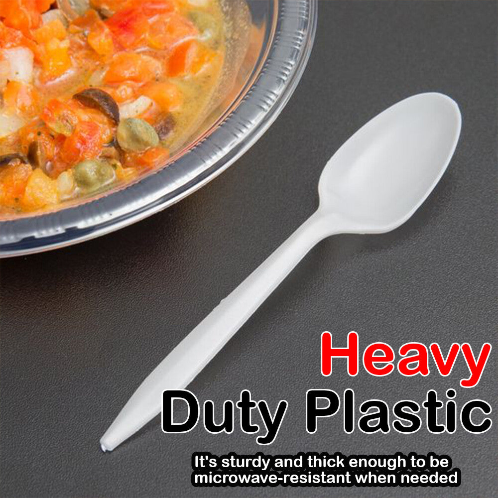 Tithe Heavy Duty Plastic Spoons Knives Forks White Reusable Mix Cutlery Set