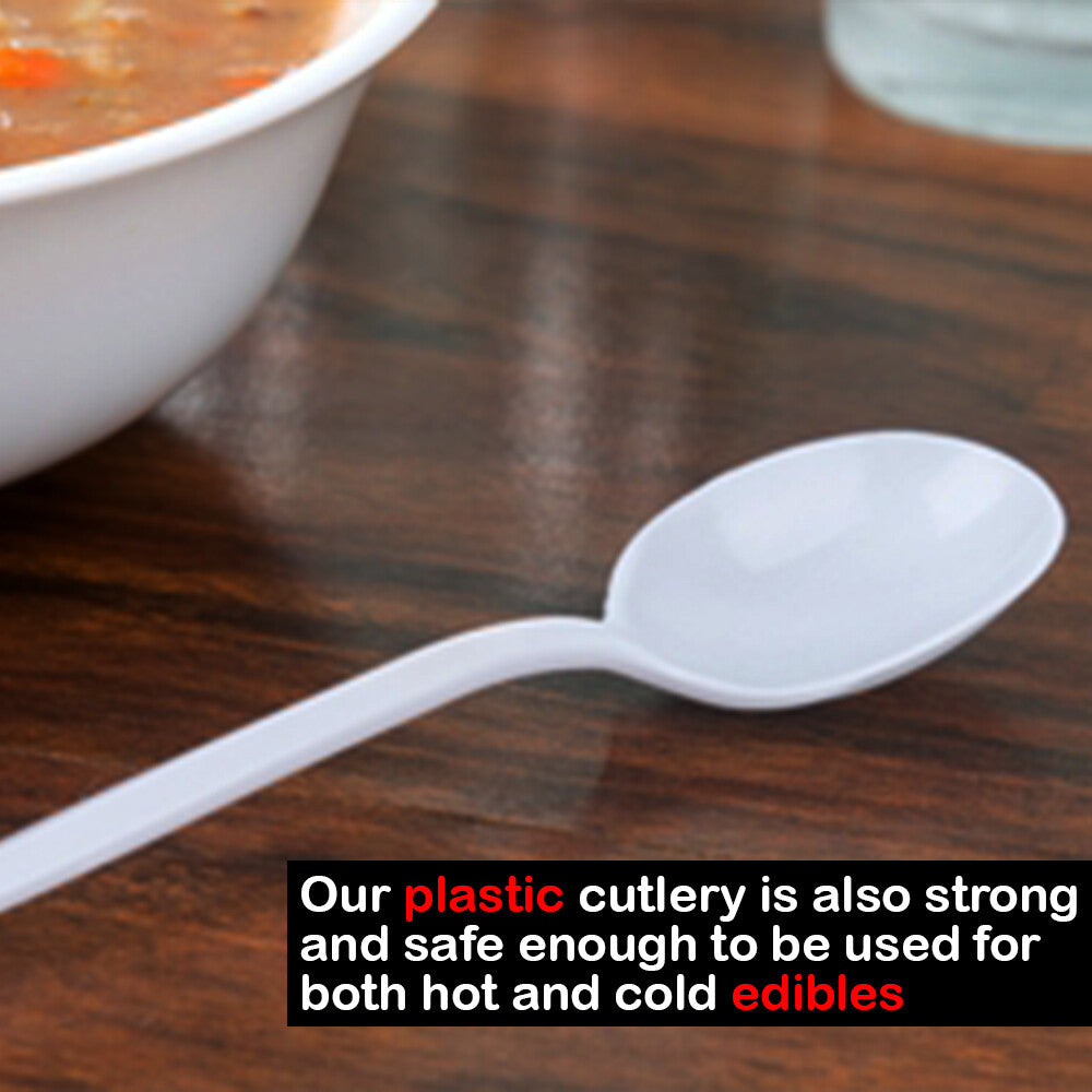 Tithe Heavy Duty Plastic Spoons Knives Forks White Reusable Mix Cutlery Set