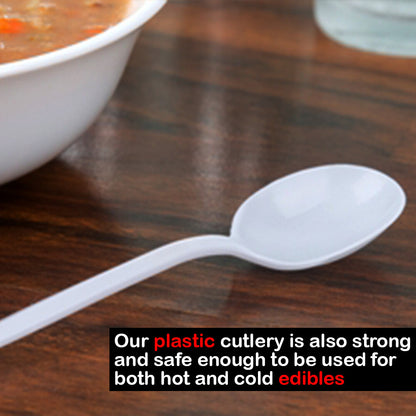 Tithe Heavy Duty Plastic Spoons Knives Forks White Reusable Mix Cutlery Set