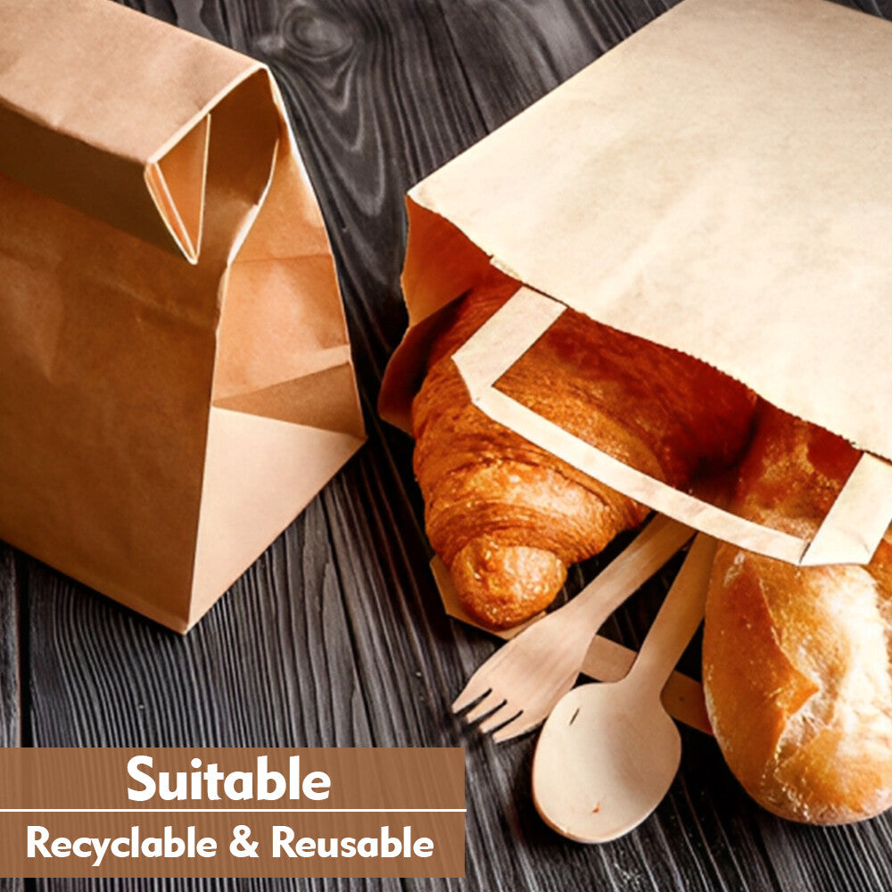 25 x Flat Handle Paper Bags S-M-L Kraft Paper Carrier Bag for Shopping Takeaway