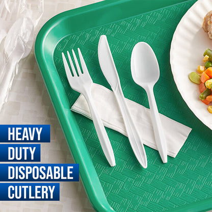 Tithe Heavy Duty Plastic Spoons Knives Forks White Reusable Mix Cutlery Set