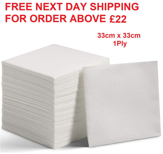 White Serviettes Paper Napkin Disposable Tissue for Party 30cm x 30cm 1Ply
