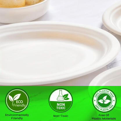 Bagasse Paper Plates 7 / 9 / 10 Inch White Biodegradable Sugarcane Fiber Dishes