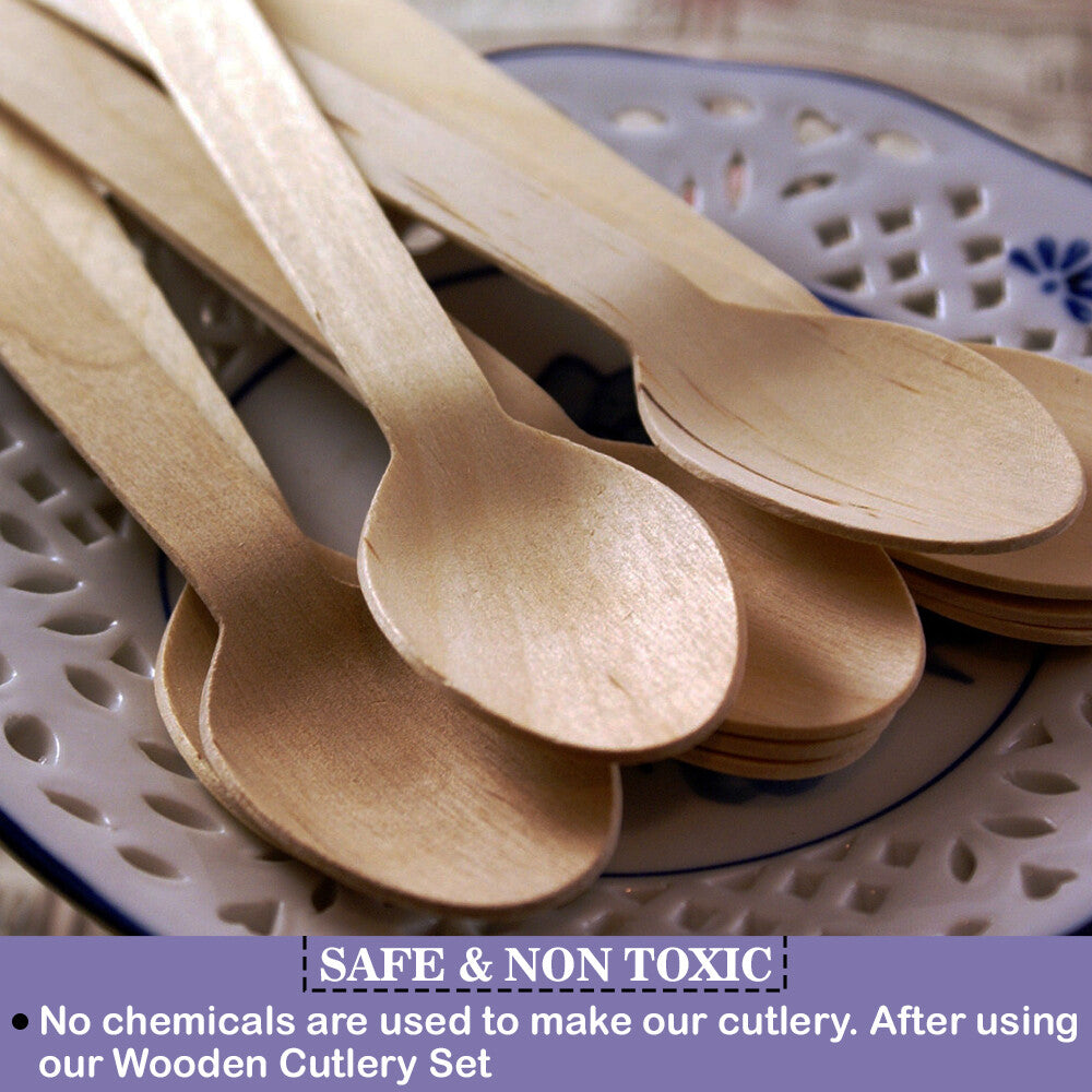 Wooden Spoons Forks Knives Disposable Cutlery Set for Travelling Camping Parties