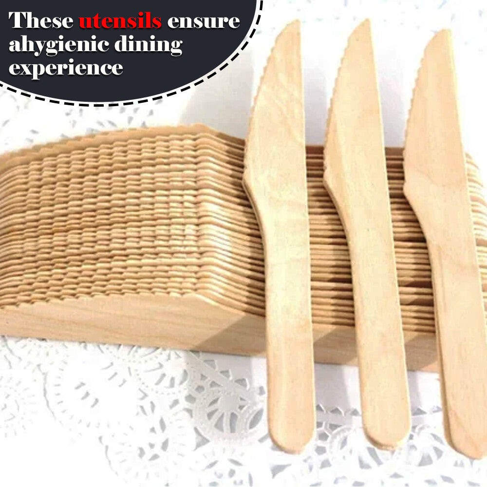 Wooden Spoons Forks Knives Disposable Cutlery Set for Travelling Camping Parties