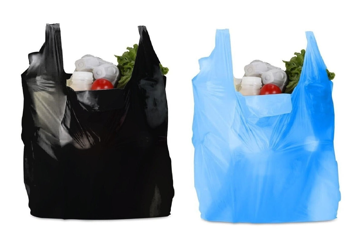 Plastic Vest Style Carrier Bags Black / Blue Reusable Carry Bag for Supermarket