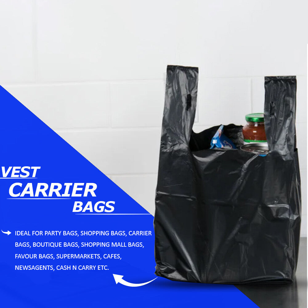 Plastic Vest Style Carrier Bags Black / Blue Reusable Carry Bag for Supermarket