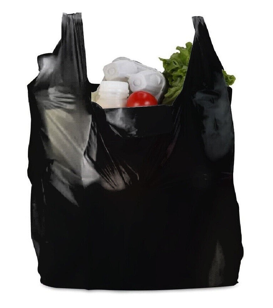 Plastic Vest Style Carrier Bags Black / Blue Reusable Carry Bag for Supermarket
