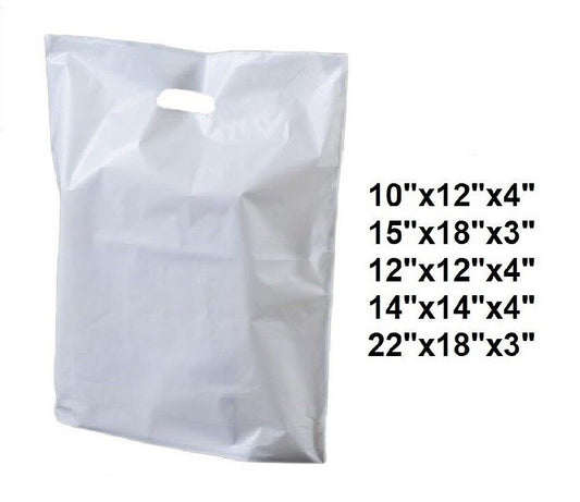 Patch Handle Carrier Bags S-M-L Plastic White Takeaway Carry Bag for Supermarket