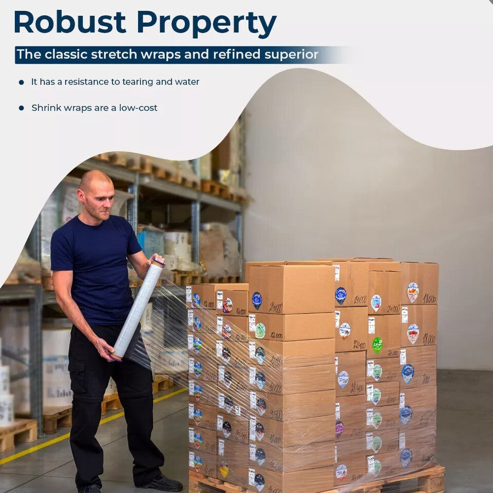 Pallet Stretch Shrink Wrap Clear Wrapping Film Non Extended 450mm x 300m 15mu