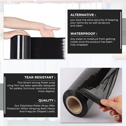 Pallet Stretch Shrink Wrap Black Wrapping Film Non Extended 400mm x 200m 17mu