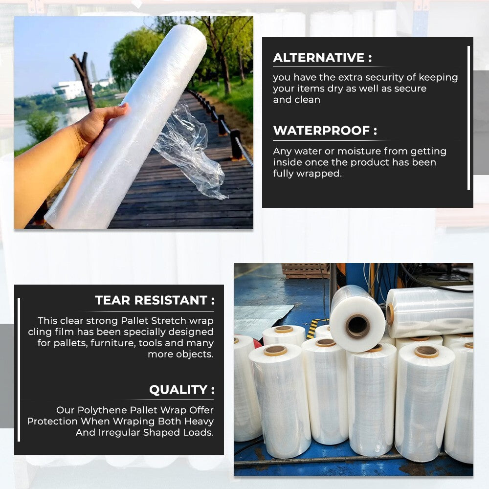 6 x Pallet Stretch Shrink Wrap Clear Cling Film Non Extended 400mm x 23mu 750g