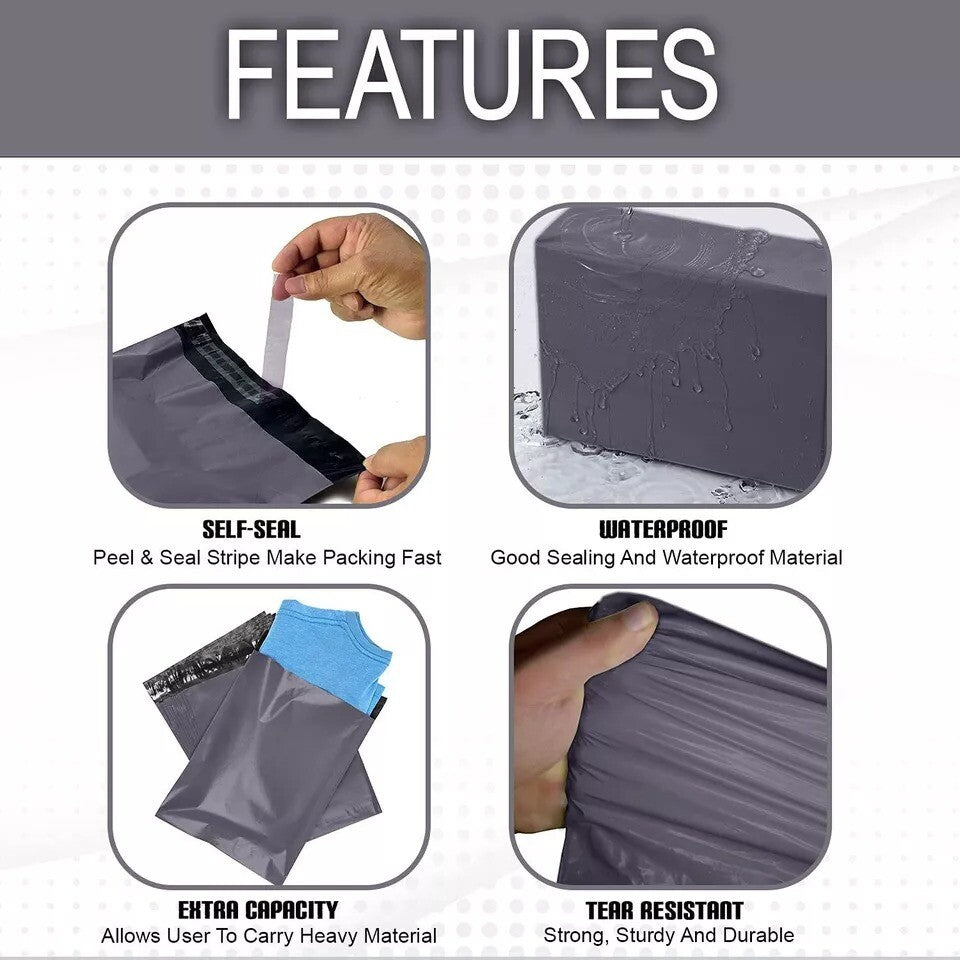 Grey Mailing Bags Self Seal Polythene Postal Postage Mailer - 12" x 16"