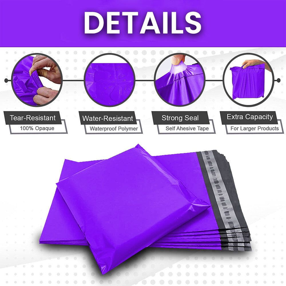 Purple Mailing Bags 10" x 14" – Self-Seal Polythene Postal & Postage Mailers for Secure Parcel Packing