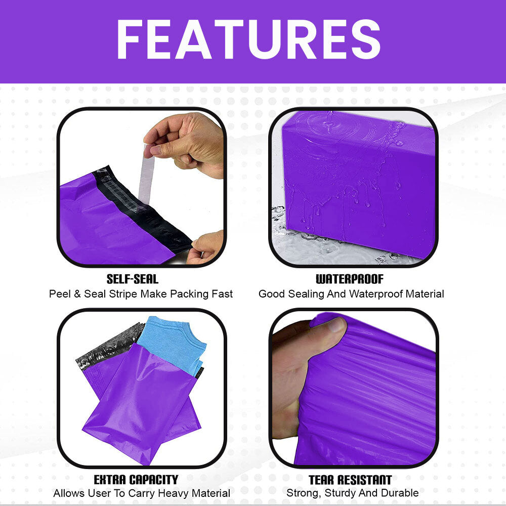 Purple Mailing Bags 10" x 14" – Self-Seal Polythene Postal & Postage Mailers for Secure Parcel Packing
