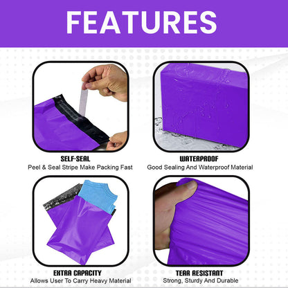 Purple Mailing Bags 10" x 14" – Self-Seal Polythene Postal & Postage Mailers for Secure Parcel Packing