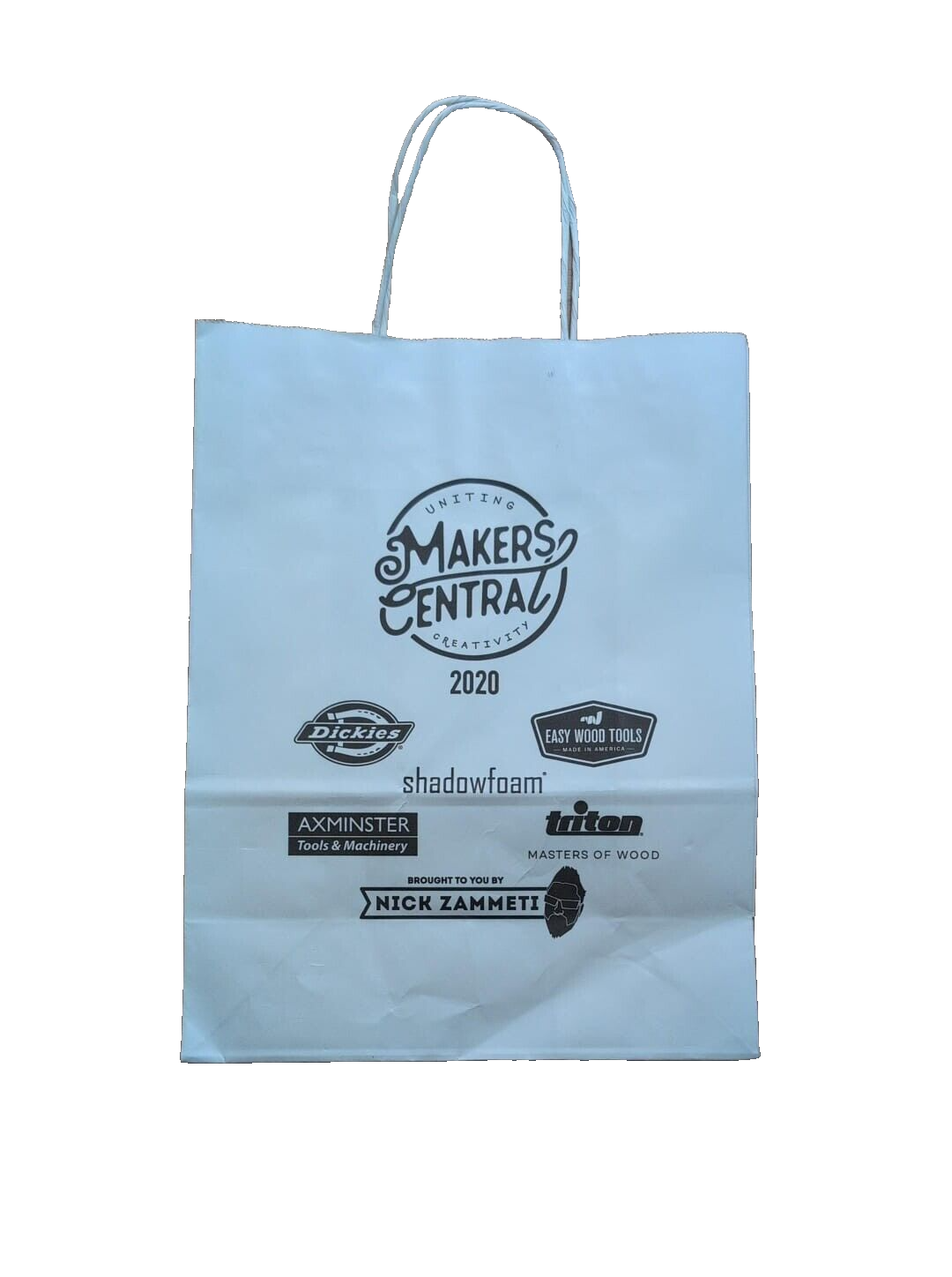 300 x Paper Bags with Rope Handle White Makers Central Bags 32cm x 25cm x 12cm