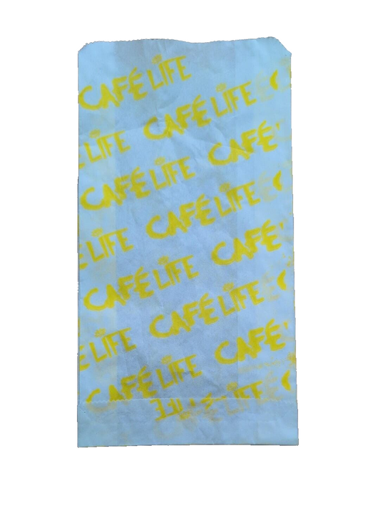 1000 x Kraft White Strung Food Bags Misprinted 9" x 4.5" for Caffe Food