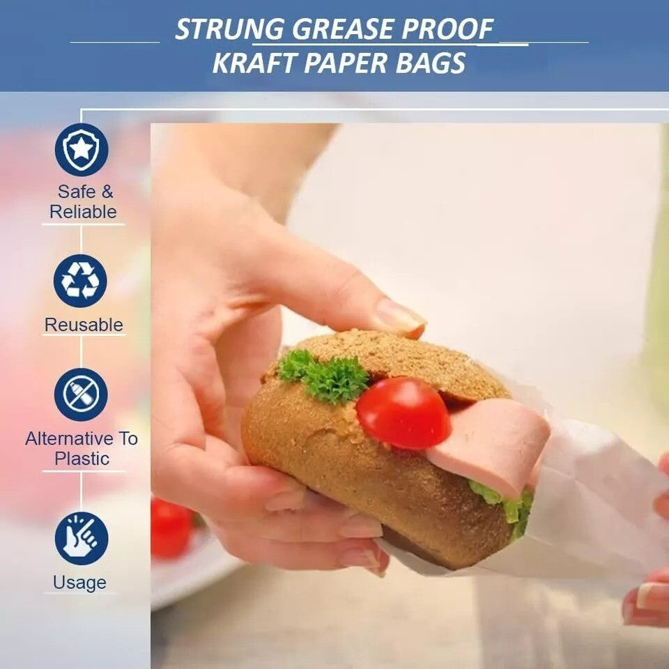 Strung Paper Bags 6" 7" 8.5" 10" 12" Sulphite Food Sandwich Takeaway Carrier Bag