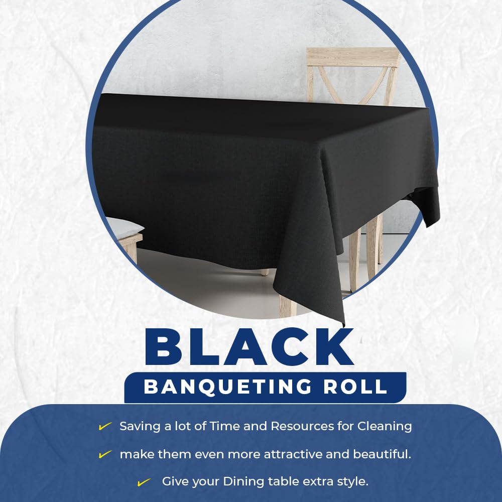 Banquet Roll 8m x 1.2m – Black Paper Banqueting Table Roll for Weddings, Buffets, Parties & Home Dining, Disposable Table Cover