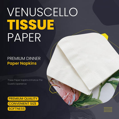 Venuscello 2 x White Paper Table Cover Cloths Disposable Square 90 x 90 cm with Matching Pack of 100 White 2 Ply 33cm Paper Napkins for Birthday Parties Perfect Combo for Catering Supply