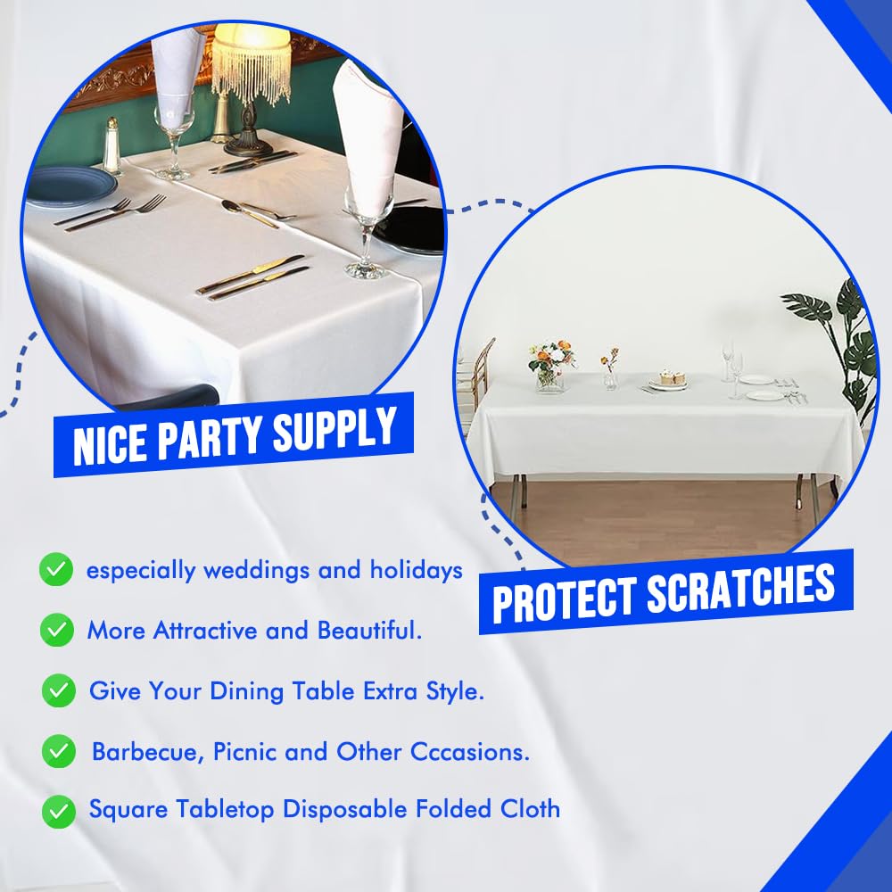 Venuscello 2 x White Paper Table Cover Cloths Disposable Square 90 x 90 cm with Matching Pack of 100 White 2 Ply 33cm Paper Napkins for Birthday Parties Perfect Combo for Catering Supply