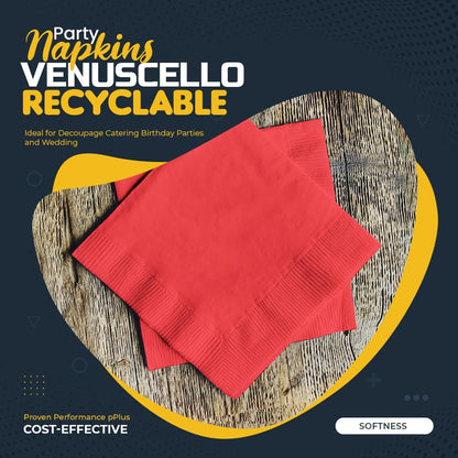 Venuscello® 100 x Serviettes Paper Napkins Red Disposable Recyclable Tissue 3-Ply 40cm for Catering Wedding Birthday Parties