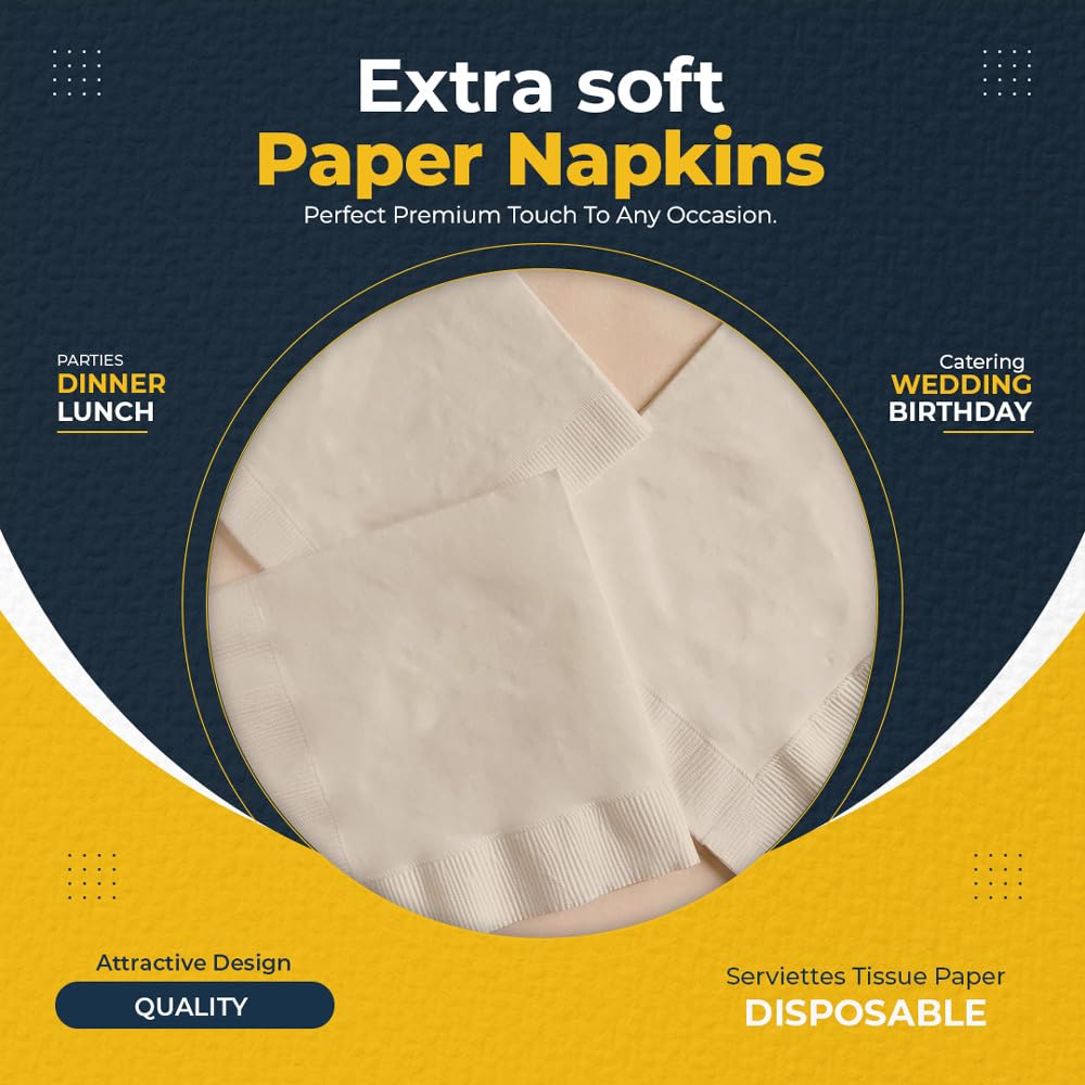 Venuscello® 100 x Serviettes Paper Napkins Cream Disposable Recyclable Tissue 2-Ply 33cm for Catering Wedding Birthday Parties