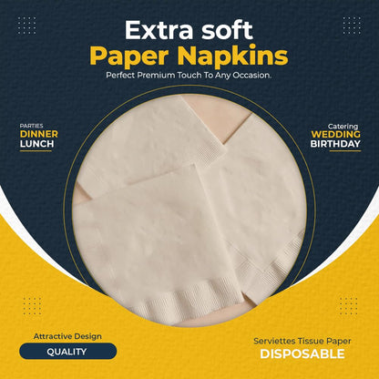 Venuscello® 100 x Serviettes Paper Napkins Cream Disposable Recyclable Tissue 2-Ply 33cm for Catering Wedding Birthday Parties