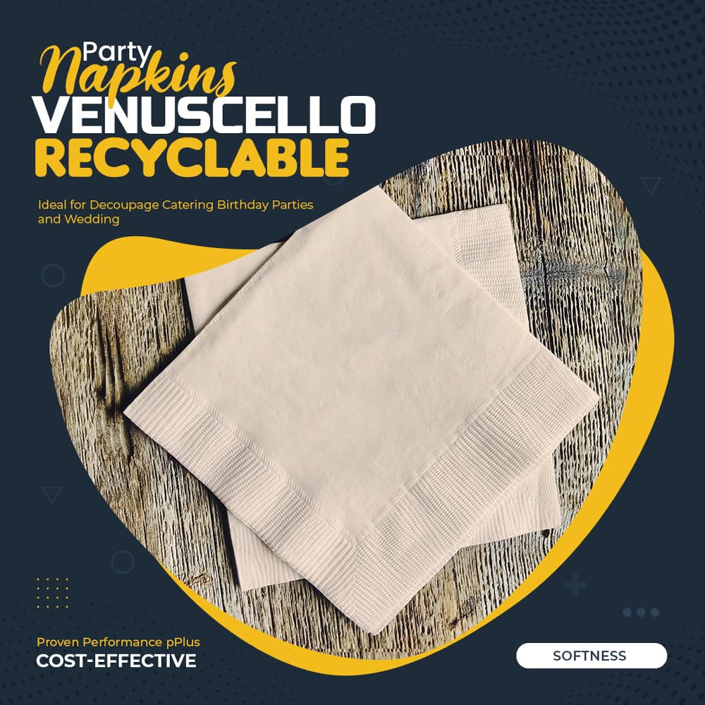 Venuscello® 100 x Serviettes Paper Napkins Ivory Disposable Recyclable Tissue 2-Ply 33cm for Catering Wedding Birthday Parties