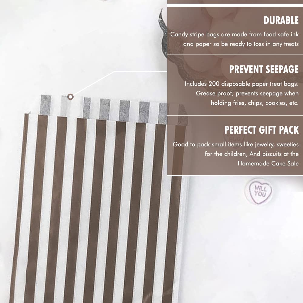 Venuscello® 100 x Candy Bags Brown Striped Sweet Paper Bag 5" x 7" for Sweets Christmas Party Halloween Wedding & Baby Shower