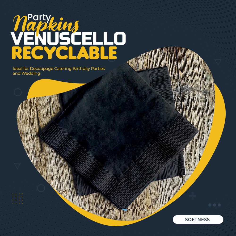 Venuscello® 100 x Serviettes Tissue Paper Napkins Black 2-Ply 33cm for Catering Wedding Birthday Parties