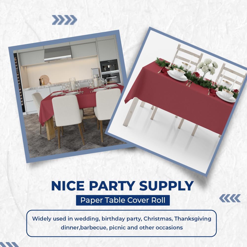 Venuscello Burgundy Banquet Roll 25M x 1.14M | Paper Banqueting Roll for Wedding Buffet Dinner Home Large Disposable Table Paper Cloth Covers